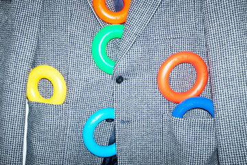 Formal blazer with geometric colorful shapes with direct flashlight