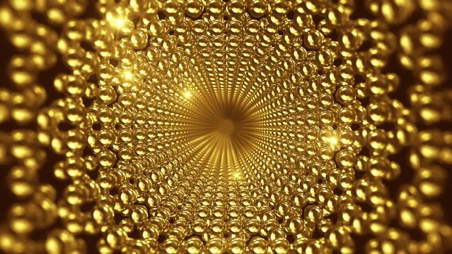 Gold Sparkling Jewelry Tunnel. Yellow Luxury Precious Radial Abstract background. Looped video.
