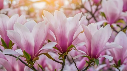 Obraz premium Close up picture of pink blooming magnolia blossoms