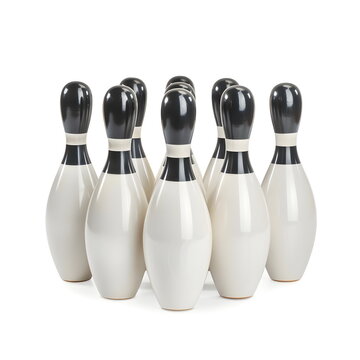 Bowling Pins Arrangement White Black Sport Game Leisure Strike Spare Setup