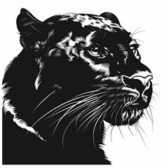 A black and white drawing of a panther 's face