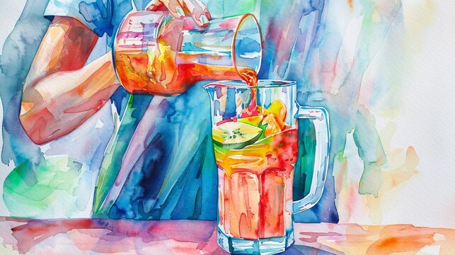 bartender at work. watercolor