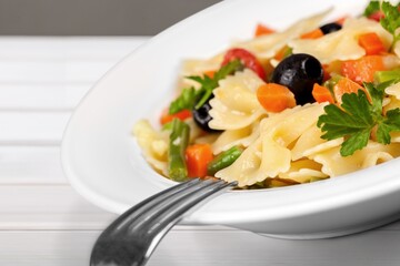 Tasty fresh food, noodles with vegetables