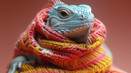 Fototapeta premium Relaxed pink colored iguana wearing a sweater