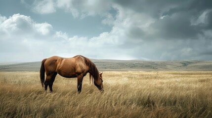 Obraz premium horse grazing peacefully in a vast, rolling meadow,