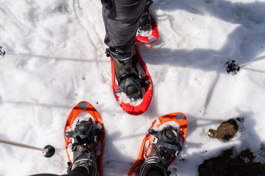 POV feet with snowshoes