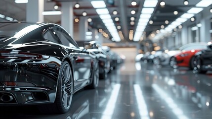 Interior modern cars in showroom, Car for sale.