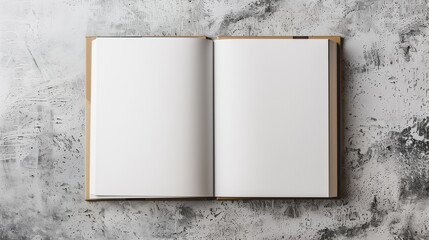 mockup template open book with clean blank pages on white gray loft background
