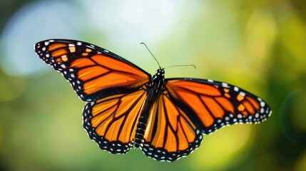 Naklejka premium Monarch butterfly with a blurry background in a garden
