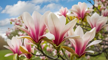 Fresh beautiful magnolia blossoms springtime pink and white colors