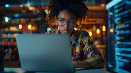 Portrait of a Multiethnic QA Engineer Working on Finding and Fixing Bugs in a Product or Program Software Code Before the Launch. Female Using Laptop Computer, Collaborating with Developers Online
