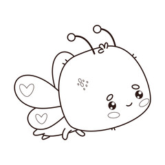 Cute flying butterfly character. Outline cartoon insect kawaii. Line drawing, coloring book. Vector illustration. Kids collection