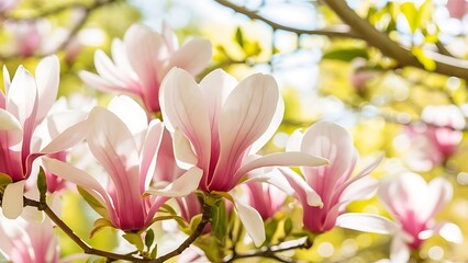 Fresh beautiful magnolia blossoms springtime pink and white colors