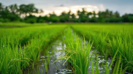 Obraz premium The presence of the weed is widespread in the rice fields