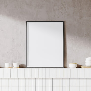 Blank picture frame mock up in modern interior, 3d render