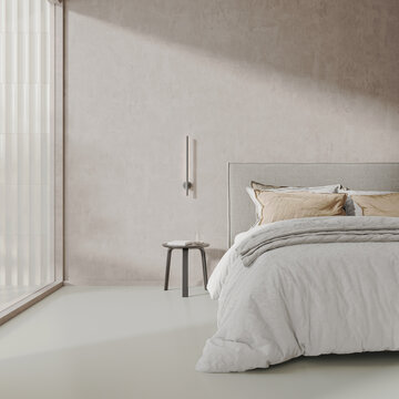 Modern minimalist bedroom interior, 3d render
