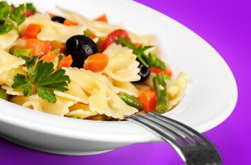 Tasty fresh food, noodles with vegetables