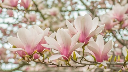 Obraz premium Fresh beautiful magnolia blossoms springtime pink and white colors