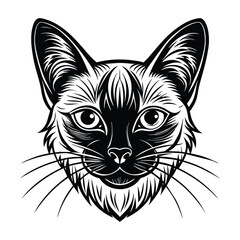 Detailed vector illustration of a Balinese cat head portrait with intricate line work, showcasing the elegance and beauty of this feline breed