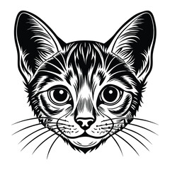 Detailed Vector Illustration of Bambino Cat Head with Intricate Line Art - High-Quality, Black and White Cat Portrait for Tattoos, Stickers, and Design Projects