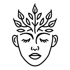 Mother Nature Face logo or modern line icon. Vector line art and icon design with bold outline. Black and white Pixel Perfect minimalistic symbol isolate white background. Creative logotype