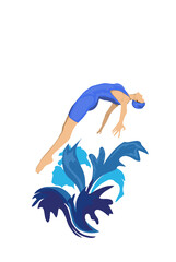 illustration of swimming sports, a woman doing a beautiful jump in the water