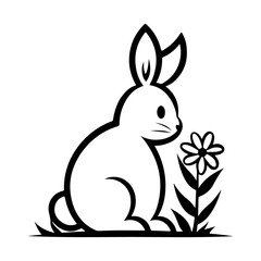Flower Rabbit logo or modern line icon. Vector line art and icon design with bold outline. Black and white Pixel Perfect minimalistic symbol isolate white background. Creative logotype