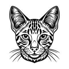 Intricate Vector Illustration of a Savannah Cat Head with Detailed Patterns and Bold Lines in Black and White, Perfect for Tattoo Designs and Art Prints