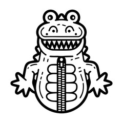 Croc Zipper logo or modern line icon. Vector line art and icon design with bold outline. Black and white Pixel Perfect minimalistic symbol isolate white background. Creative logotype