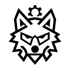 Fox Gear logo or modern line icon. Vector line art and icon design with bold outline. Black and white Pixel Perfect minimalistic symbol isolate white background. Creative logotype