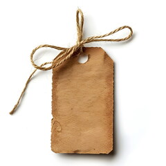 Vintage Blank Tag String Attached Isolated White Background