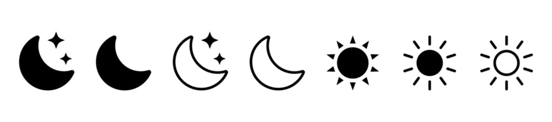 Sun and moon icon vector signs. Day and night  line and filled icons