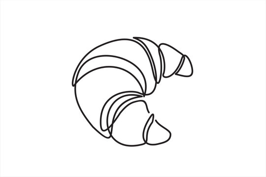 Continuous one line drawing of croissant for logo in minimalist style. Hand drawn french pastry line sketch for print, breakfast concept.