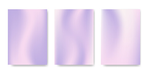 Fototapeta premium Set of lilac gradients mesh covers. Abstract blurred mixed violet colors background. Brochure, poster, banner, flyer, cover, card design template