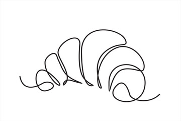 Continuous one line drawing of croissant for logo in minimalist style. Hand drawn french pastry line sketch for print, breakfast concept.