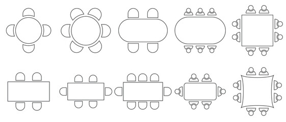 Table Seating Arrangement Icons for an Event - Clipart Outline. isolated on white background. Vector illustration. © Quirk Craft Studio