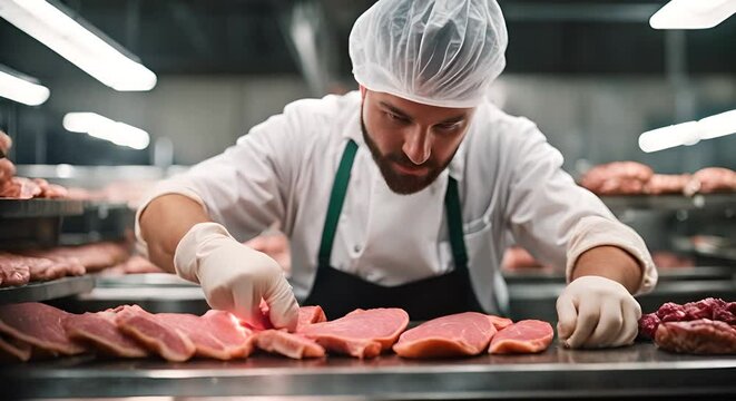 Butcher man in the butcher shop.