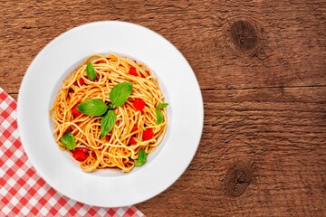 Tasty fresh noodle dish on the plate