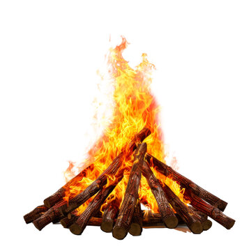 Big bonfire with flame. Isolated on transparent background.