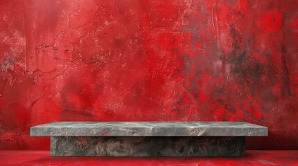 Empty Red old textured background and stand display or shelf with studio for showing or designing...
