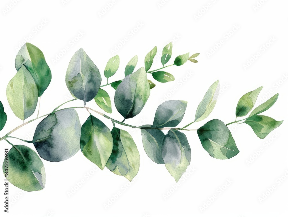 Wall mural floral green watercolor wedding element. botanical composition of leaf branches, eucalyptus. elegant