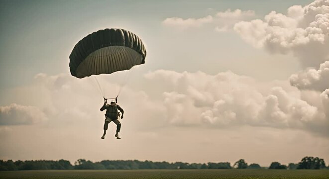 Paratrooper soldier jumping from the plane.