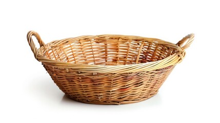 Empty wooden fruit or bread basket on white background. Generative AI