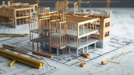 Architectural model and blueprints Planning in progress
