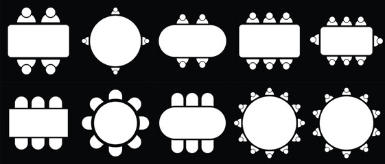 Table Seating Arrangement Icons for an Event - Clipart Outline. isolated on black background. Vector illustration.