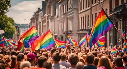LGBT flags at a PRIDE demonstration. - Powered by Adobe