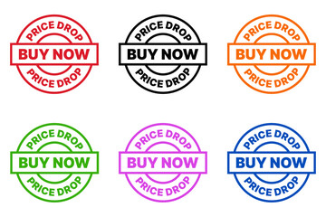 price drop buy now set sale colorful stamp