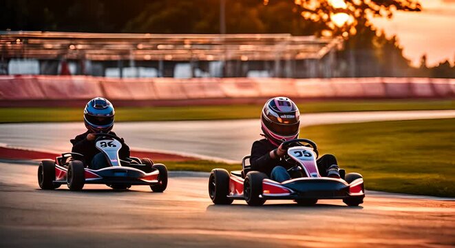 Children in a karting with karts.