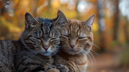 Fototapeta premium Two Cats Embracing in Golden Sunlight