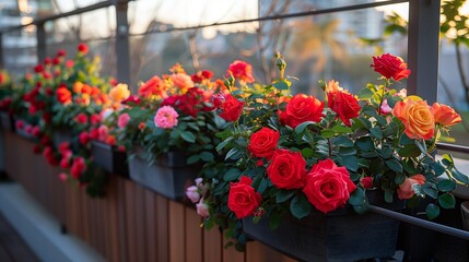 Pink and Red Roses Blooming in the Afternoon Sunlight